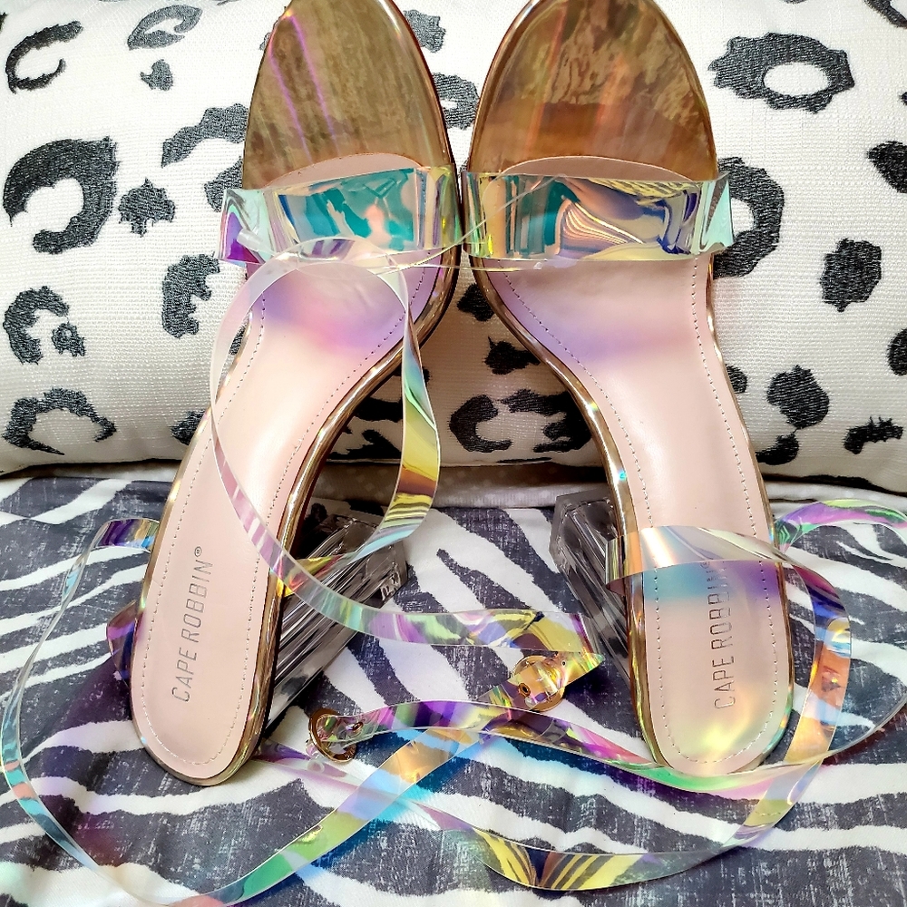 Cape Robbin Nude Clear Block Heel Gem
